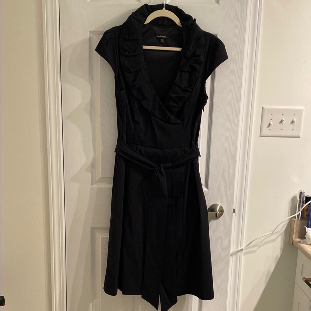 Le Chateau Black Midi Dress with Cap Sleeve and Ruffle Detail size XL